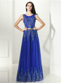 Fashionable Blue Tulle Appliques With Sash Prom Dress