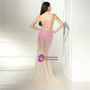 Pink Sexy Mermaid V-neck Backless Crystal Prom Dress