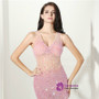 Pink Sexy Mermaid V-neck Backless Crystal Prom Dress