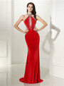 Sexy Red Mermaid Halter Velvet With Crystal Prom Dress