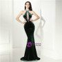 Sexy Red Mermaid Halter Velvet With Crystal Prom Dress