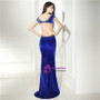 Sexy Mermaid Blue Velvet Deep V-neck Backless Prom Dress
