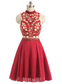 In Stock:Ship in 48 hours Red High Neck Chiffon Homecoming Dress
