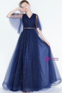 In Stock:Ship in 48 hours Blue Tulle Sequins V-neck Prom Dress