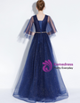 In Stock:Ship in 48 hours Blue Tulle Sequins V-neck Prom Dress