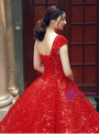 Red Ball Gown One Shoulder Sequins Floor Length Wedding Dress