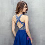 Blue Halter Chiffon With Beading Sequins Homecoming Dress