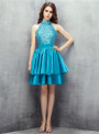 Blue Satin Halter Backless With Crystal Homecoming Dress