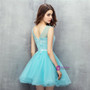 Light Blue Tulle Appliques Backless With Crystal Homecoming Dress