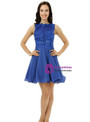 Blue Chiffon Lace Short Knee Length Homecoming Dress