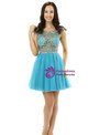 Sexy Blue Tulle Scoop With Beading Sequins Homecoming Dress