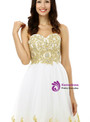 White Tulle Gold Appliques Sweetheart Knee Length Homecoming Dress
