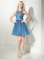 Sexy Blue Tulle Backless With Beading Homecoming Dress