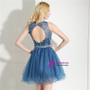 Sexy Blue Tulle Backless With Beading Homecoming Dress