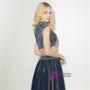 Navy Blue Two Piece Chiffon High Neck Cap Sleeve Homecoming Dress