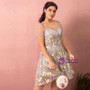 Plus Size Gray Hi Lo Short Sleeve Embroidery Prom Dress