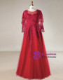 Plus Size Red Tulle Floor Length Scoop Neck Prom Dress