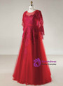 Plus Size Red Tulle Floor Length Scoop Neck Prom Dress