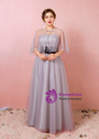 Plus Size Gray Tulle Strapless Floor Length Prom Dress