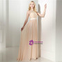 Champagne Chiffon Lace Floor Length Sleeveless Prom Dress