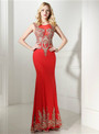 Sexy Red Mermaid Gold Lace Appliques Floor Length  Prom Dress