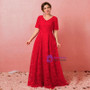 Plus Size Red Lace V-neck Short Sleeve Prom Dress