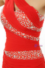 Red One Shoulder Chiffon With Beading Sequins Bridesmaid Dress