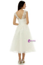 White Tea Length Tulle Appliques Backless Wedding Dress
