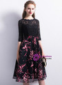In Stock:Ship in 48 hours Black Half Sleeve Print Homecoming Dress