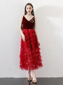 In Stock:Ship in 48 hours Burgundy Spaghetti Straps Tulle Prom Dress
