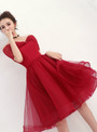 In Stock:Ship in 48 hours Burgundy Off the Shoulder Organza Homecoming Dress