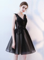 In Stock:Ship in 48 hours Black V-neck Tulle Homecoming Dress