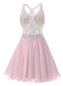In Stock:Ship in 48 hours Pink Chiffon V-neck Homecoming Dress