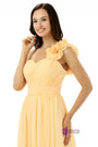 Yellow One Shoulder Chiffon With Pleats Flower Bridesmaid Dress