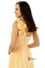 Yellow One Shoulder Chiffon With Pleats Flower Bridesmaid Dress