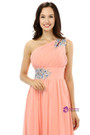 Pink One Shoulder Chiffon With Crystal Pleats Bridesmaid Dress