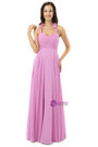Purple Chiffon Halter Backless With Pleats Bridesmaid Dress