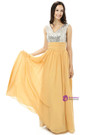 Yellow Chiffon Silver Sequins V-neck Backless Bridesmaid Dress