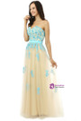 Champagne Tulle Blue Lace Sweetheart Beading Bridesmaid Dress