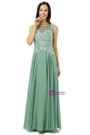 Green Chiffon Lace Scoop Backless Floor Length Bridesmaid Dress