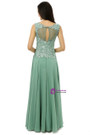 Green Chiffon Lace Scoop Backless Floor Length Bridesmaid Dress