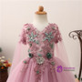 Purple V-neck Short Sleeve Tulle Appliques Flower Girl Dress