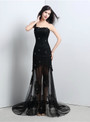 Mermaid One Shoulder Black Lace Tulle Prom Dress