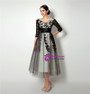 Black Lace Tulle 3/4 Sleeve Tea Length Prom Dress