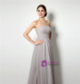 Gray Strapless Chiffon Pleats Sleeveless Prom Dress