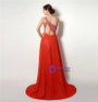 Red One Shoulder Chiffon With Beading Backless Prom Dress