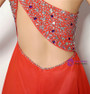 Red One Shoulder Chiffon With Beading Backless Prom Dress