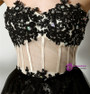 Black Lace Tulle Two Piece Sweetheart Hi Lo Prom Dress