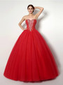 Red Ball Gown Tulle Sweetheart Floor Length Prom Dress