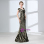 Gold Mermaid V-neck Cap Sleeve Sequins Prom Dress